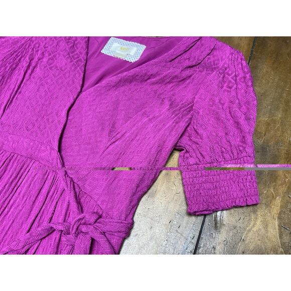 Maeve Anthropologie | Breanna Wrap Dress Maxi Midi Puff Sleeve Pink Modest Sz 4 - Picture 5 of 16